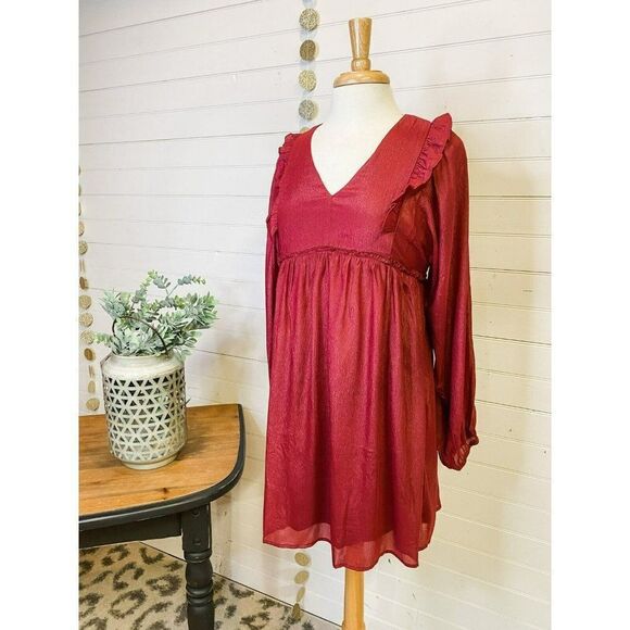 SALE! Andree By Unit Burgundy Berry Red Mini V Neck Dress New S-L D10194 - Picture 2 of 8